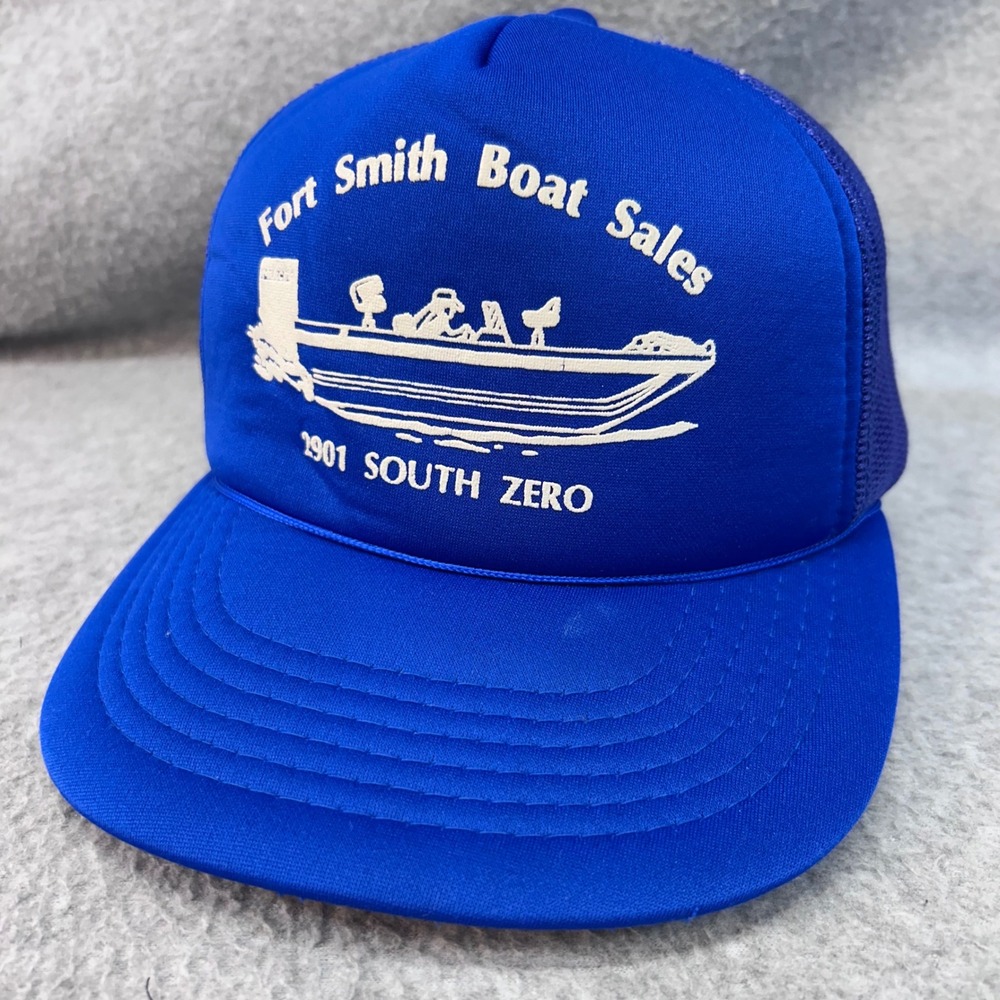 Fort Smith Boat Sales Mens Blue Vintage Trucker Hat Snapback Mesh OSFA